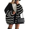 imagePRETTYGARDEN Womens Oversized Cardigan Sweaters 2025 Fall Long Lantern Sleeve Knit Open Front Lightweight SweaterStriped Black White