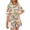 imagePRETTYGARDEN Womens Rompers for Summer 2025 Beach Vacation Clothes Short Sleeves Floral Jumpsuits Beach Cover UpWhiteblue Leaf