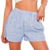 imagePRETTYGARDEN Womens Shorts Boxers 2025 Summer Gingham Pajama Lounge Sleep Y2K Plaid Pj Shorts Beach BottomsLight Blue