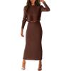imagePRETTYGARDEN Womens Spring Fall 2 Piece Sweater Set Rib Knit Long Sleeve Crop Top Maxi Bodycon Skirt Casual Winter OutfitsCoffee