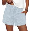 imagePRETTYGARDEN Womens Striped Boxer Shorts Summer 2025 Trendy Casual Elastic Waist Lounge Sleep Pajama Bottoms Beach ShortsStriped Light Blue White