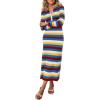 imagePRETTYGARDEN Womens Striped Spring Midi Sweater Dress Fall Long Sleeve Button Up V Neck Knit Bodycon Vacation Party DressesStriped Blue