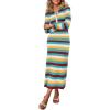 imagePRETTYGARDEN Womens Striped Spring Midi Sweater Dress Fall Long Sleeve Button Up V Neck Knit Bodycon Vacation Party DressesStriped Light Blue