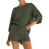 imagePRETTYGARDEN Womens Summer 2 Piece Cover up Knit Swimsuit Short Sleeve Tops Shorts Sets Bathing Suit Beach OutfitsArmy Green