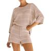 imagePRETTYGARDEN Womens Summer 2 Piece Cover up Knit Swimsuit Short Sleeve Tops Shorts Sets Bathing Suit Beach OutfitsBeige Apricot