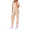 imagePRETTYGARDEN Womens Summer 2 Piece Outfit Tracksuits Casual Short Sleeve Tops High Waisted Sweatpants SetBeige