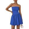 imagePRETTYGARDEN Womens Summer Strapless Mini Party Dress 2025 Casual Tube Top Ruffle A Line Short Patchwork SundressesRoyal Blue