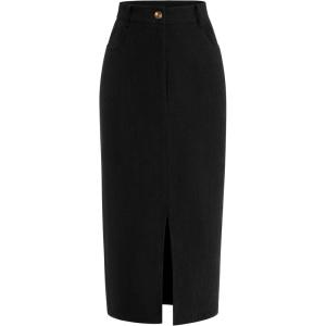 imagePRETTYGARDEN Corduroy Skirt Women Fall Fashion 2025 High Waisted Pencil Midi Skirts Business Casual Work Office Winter OutfitBlack