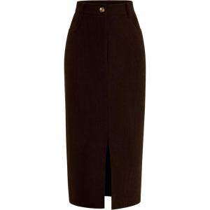 imagePRETTYGARDEN Corduroy Skirt Women Fall Fashion 2025 High Waisted Pencil Midi Skirts Business Casual Work Office Winter OutfitCoffee