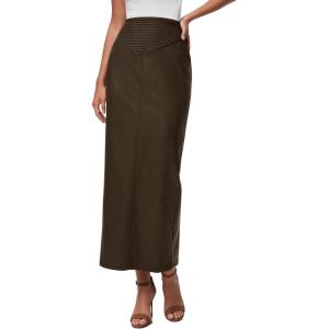 imagePRETTYGARDEN Long Skirts for Women 2025 Fall Fashion Clothing Faux Leather High Waist Dressy Casual Slit Pencil Maxi SkirtCoffee