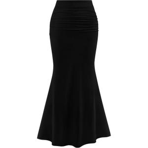 imagePRETTYGARDEN Women Bodycon Mermaid Skirt 2025 Spring Summer Casual Fitted Mesh High Waisted Ruched Maxi Long Going Out OutfitBlack