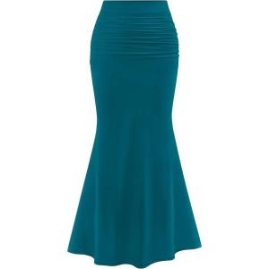 imagePRETTYGARDEN Women Bodycon Mermaid Skirt 2025 Spring Summer Casual Fitted Mesh High Waisted Ruched Maxi Long Going Out OutfitLake Blue