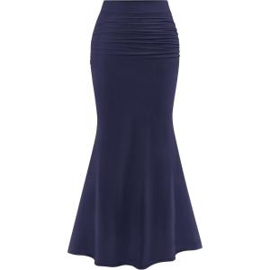 imagePRETTYGARDEN Women Bodycon Mermaid Skirt 2025 Spring Summer Casual Fitted Mesh High Waisted Ruched Maxi Long Going Out OutfitNavy