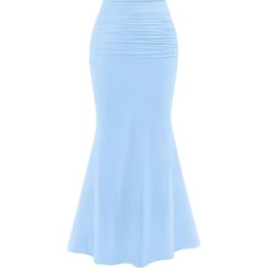 imagePRETTYGARDEN Women Bodycon Mermaid Skirt 2025 Spring Summer Casual Fitted Mesh High Waisted Ruched Maxi Long Going Out OutfitSky Blue