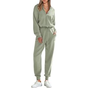 imagePRETTYGARDEN Womens 2 Piece Sweater Set Pullover Zip Up Sweatshirt Jogger Sweatpants Tracksuit Casual OutfitLight Green