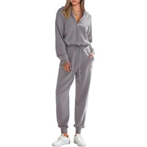 imagePRETTYGARDEN Womens 2 Piece Sweater Set Pullover Zip Up Sweatshirt Jogger Sweatpants Tracksuit Casual OutfitLight Grey