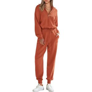 imagePRETTYGARDEN Womens 2 Piece Sweater Set Pullover Zip Up Sweatshirt Jogger Sweatpants Tracksuit Casual OutfitOrange Red