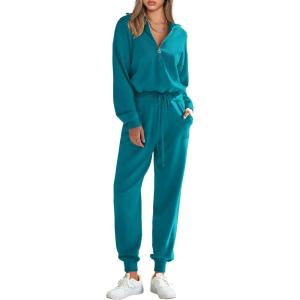 imagePRETTYGARDEN Womens 2 Piece Sweater Set Pullover Zip Up Sweatshirt Jogger Sweatpants Tracksuit Casual OutfitPeacock Blue