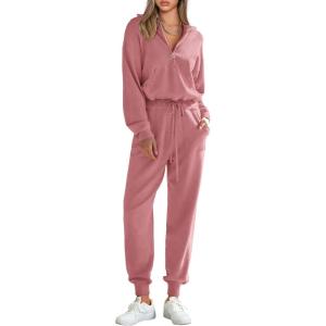 imagePRETTYGARDEN Womens 2 Piece Sweater Set Pullover Zip Up Sweatshirt Jogger Sweatpants Tracksuit Casual OutfitPink