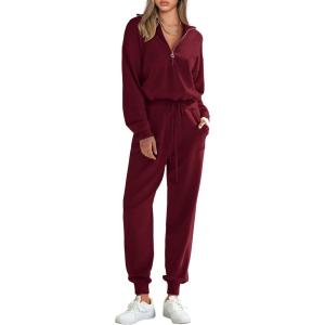 imagePRETTYGARDEN Womens 2 Piece Sweater Set Pullover Zip Up Sweatshirt Jogger Sweatpants Tracksuit Casual OutfitWine Red