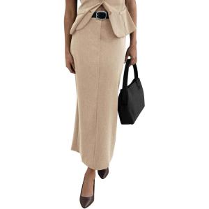 imagePRETTYGARDEN Womens 2025 Fall Maxi Pencil Skirt High Waisted Slit Work Office Trendy Long Skirts Business Casual OutfitsBeige