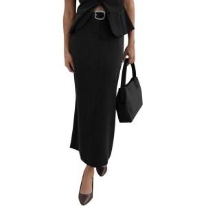 imagePRETTYGARDEN Womens 2025 Fall Maxi Pencil Skirt High Waisted Slit Work Office Trendy Long Skirts Business Casual OutfitsBlack