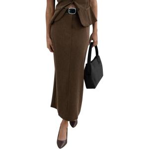 imagePRETTYGARDEN Womens 2025 Fall Maxi Pencil Skirt High Waisted Slit Work Office Trendy Long Skirts Business Casual OutfitsBrown