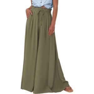 imagePRETTYGARDEN Womens 2025 Summer Wide Leg Palazzo Pants High Waisted Flowy Pockets Trendy Casual Lounge Boho Beach TrousersArmy Green