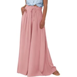 imagePRETTYGARDEN Womens 2025 Summer Wide Leg Palazzo Pants High Waisted Flowy Pockets Trendy Casual Lounge Boho Beach TrousersPink
