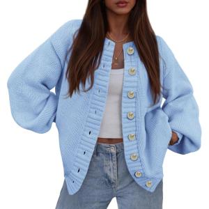 imagePRETTYGARDEN Womens 2025 Winter Cardigan Sweaters Trendy Chunky Knit Long Sleeve Button Up Casual Warm Fall Jackets CoatsBlue