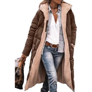 imagePRETTYGARDEN Womens 2025 Winter Fashion Clothes Oversized Shearling Fleece Long Coats JacketsDark Coffee