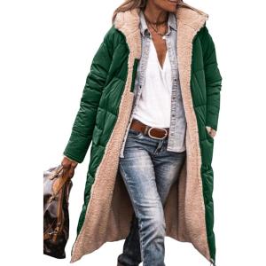 imagePRETTYGARDEN Womens 2025 Winter Fashion Clothes Oversized Shearling Fleece Long Coats JacketsDark Green