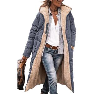 imagePRETTYGARDEN Womens 2025 Winter Fashion Clothes Oversized Shearling Fleece Long Coats JacketsGrey Blue