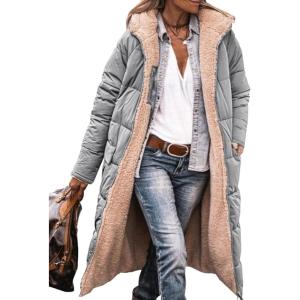 imagePRETTYGARDEN Womens 2025 Winter Fashion Clothes Oversized Shearling Fleece Long Coats JacketsLight Grey