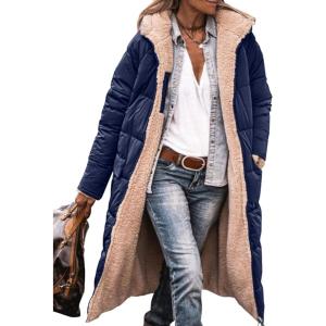 imagePRETTYGARDEN Womens 2025 Winter Fashion Clothes Oversized Shearling Fleece Long Coats JacketsNavy