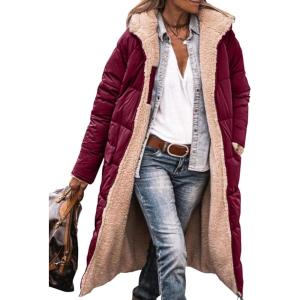 imagePRETTYGARDEN Womens 2025 Winter Fashion Clothes Oversized Shearling Fleece Long Coats JacketsWine Red