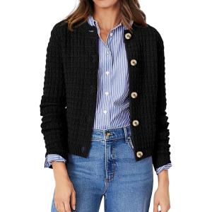 imagePRETTYGARDEN Womens Knit Cardigan Sweaters Casual Long Sleeve Open Front Button Down Trendy Jackets OuterwearBlack