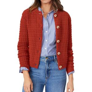 imagePRETTYGARDEN Womens Knit Cardigan Sweaters Casual Long Sleeve Open Front Button Down Trendy Jackets OuterwearOrange Red