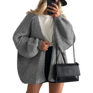 imagePRETTYGARDEN Womens Oversized Cardigan Sweaters 2025 Fall Long Lantern Sleeve Knit Open Front Lightweight SweaterGrey