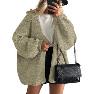 imagePRETTYGARDEN Womens Oversized Cardigan Sweaters 2025 Fall Long Lantern Sleeve Knit Open Front Lightweight SweaterMist Green