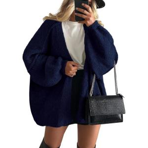 imagePRETTYGARDEN Womens Oversized Cardigan Sweaters 2025 Fall Long Lantern Sleeve Knit Open Front Lightweight SweaterNavy