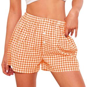 imagePRETTYGARDEN Womens Shorts Boxers 2025 Summer Gingham Pajama Lounge Sleep Y2K Plaid Pj Shorts Beach BottomsOrange