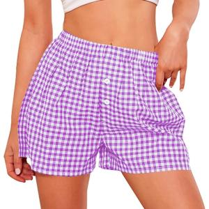 imagePRETTYGARDEN Womens Shorts Boxers 2025 Summer Gingham Pajama Lounge Sleep Y2K Plaid Pj Shorts Beach BottomsPurple