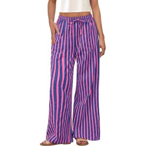 imagePRETTYGARDEN Womens Wide Leg Lounge Pants 2025 Summer Drawstring Elastic Waist Comfy Striped Pajama Bottoms Trendy ClothesStriped Rose Pink Dark Blue