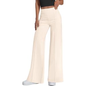 imagePRETTYGARDEN Womens Wide Leg Palazzo Pants 2025 Dressy Casual Lounge Workout Sweatpants High Waisted TrousersBeige