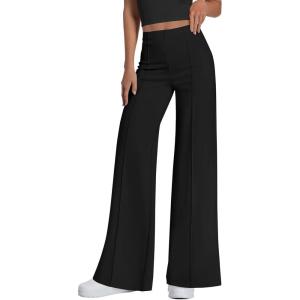 imagePRETTYGARDEN Womens Wide Leg Palazzo Pants 2025 Dressy Casual Lounge Workout Sweatpants High Waisted TrousersBlack
