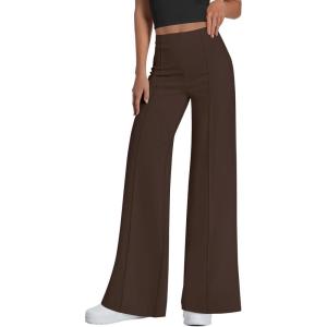 imagePRETTYGARDEN Womens Wide Leg Palazzo Pants 2025 Dressy Casual Lounge Workout Sweatpants High Waisted TrousersBrown