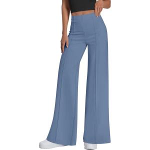 imagePRETTYGARDEN Womens Wide Leg Palazzo Pants 2025 Dressy Casual Lounge Workout Sweatpants High Waisted TrousersGrey Blue
