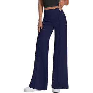 imagePRETTYGARDEN Womens Wide Leg Palazzo Pants 2025 Dressy Casual Lounge Workout Sweatpants High Waisted TrousersNavy Blue