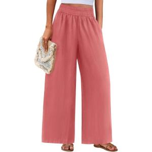 imagePRETTYGARDEN Womens Wide Leg Pants Casual 2025 Elastic Waist Loose Flowy Palazzo Pants Trousers with PocketsDusty Pink